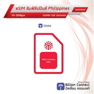 eSIM Philippines Sim Card Unlimited Daily Globe : ซิมฟิลิปปินส์ เน็ตไม่อั้น10-30 วัน by ซิมต่างประเทศBillion Connect