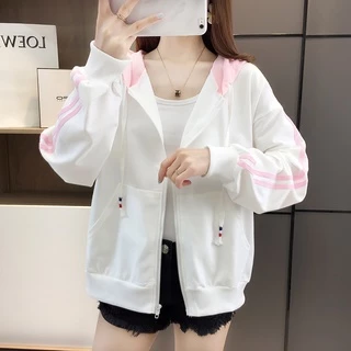 มาใหม่ เสื้อแจ็คเก็ตแขนยาวมีซิปหมวกกระเป๋าผ้าดีผ้านุ่มใส่สบาย คลุมกันร้อนกันหนาวผู้หญิง ฮู้ดดี้