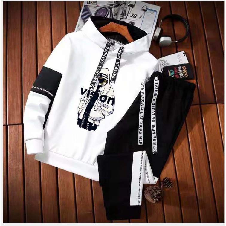 Clothing Fashion ชุดเซต 2 ชิ้น เสื้ัอแขนยาว มีฮูด + กางเกงขายาว เอวยางยืด สกรีนลาย รุ่น 999