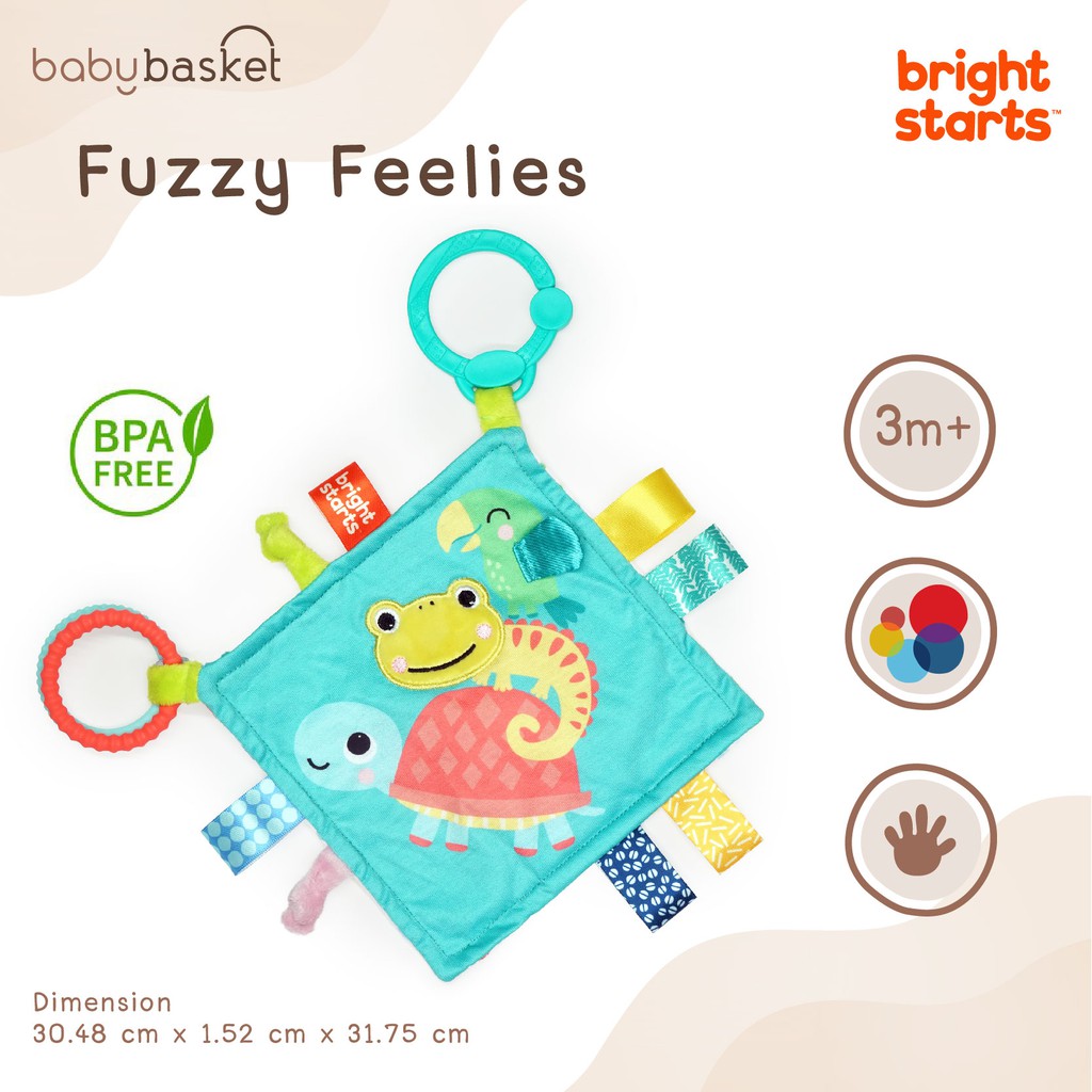 ของเล่นเด็ก ห่วงผ้ากัด พร้อมริบบิ้น ลายเต่าสีสันสดใส Bright Starts Fuzzy Feelies Soothing Blankie ช่วยเสริมสร้างพัฒนาการ
