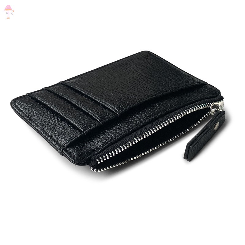 Lc กระเป๋าสตางค์ กระเป๋าใส่เหรียญ หนัง PU มีซิป ขนาดเล็ก สีพื้น สําหรับผู้ชาย