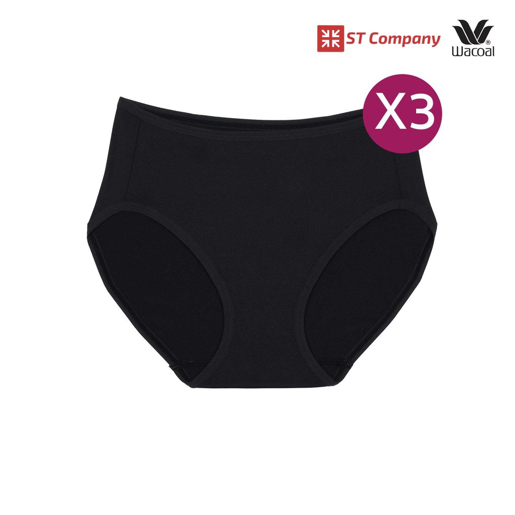 Wacoal Half Panty กางเกงใน แบบครึ่งตัว 3 ตัว สีดำ (BL) รุ่น WU3287 ทรงบิกินี่ ขอบเรียบ Bikini ตัวใหญ