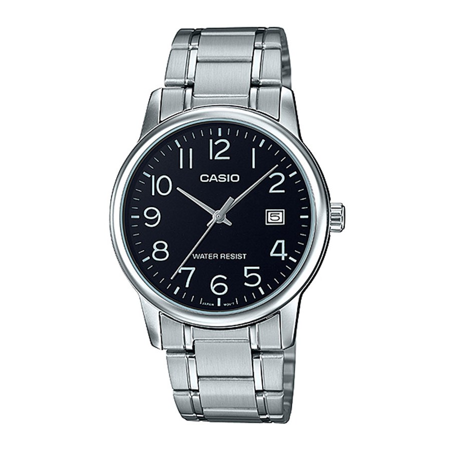 Casio Standard นาฬิกาข้อมือผู้ชาย สายสแตนเลส รุ่น MTP-V002D,MTP-V002D-1B,MTP-V002D-1BUDF - สีเงิน