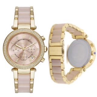 MICHAEL KORS Parker Pink Dial Gold-Tone Stainless Steel Pink Acetate Ladies Watch MK6326