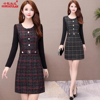 Plush / no fleece dress Women s 2019 autumn and winter new mid-length fake two-piece Korean version of the hip base ski