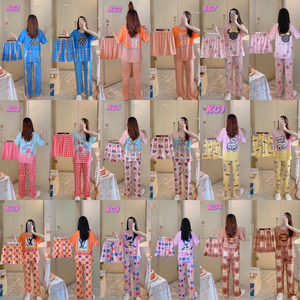 KG1-ชุดนอนเซท3ชิ้น ชุดนอนผู้หญิง ชุดนอนเเขนสั้น+ขายาว+ขาสั้น – โปรปัง