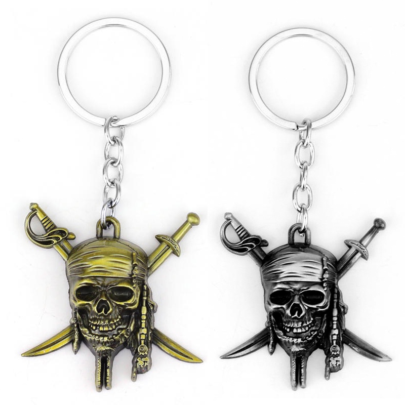 Vintage Pirates Of The Caribbean พวงกุญแจแจ็ค Sparrows หน้ากาก Skull จี้ Key Chain ภาพยนตร์พวงกุญแจโ