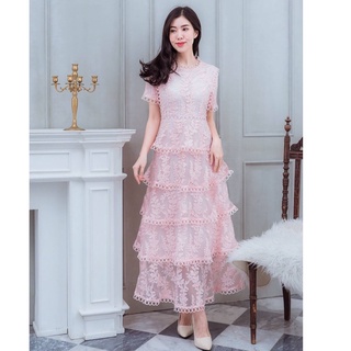 Dressyhappy ชุดเดรสลายปักแต่งระบายชั้นๆ เดรสสไตล์เกาหลี ชุดเดรสผ้าปักทอเนื้อแน่น ใส่ออกงาน ไปดินเนอร์หรือใส่ไปทะเล