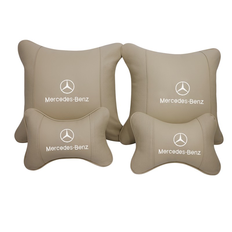 2025Mercedes-Benz S300L E250 E350 C200 GLA SLK หมอนรองคออุปกรณ์เสริมในรถยนต์ headrest หนังแท้สีเบจ