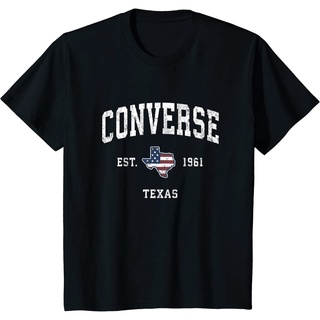 เสื้อยืด ผ้าฝ้ายแท้ พิมพ์ลายธงอเมริกัน Converse Texas TX สไตล์วินเทจ คุณภาพสูงS-5XL