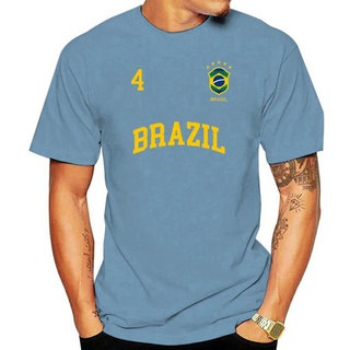 เสื้อยืดผ้าฝ้ายพิมพ์ลายแฟชั่น เสื้อยืดผ้าฝ้าย พิมพ์ลายทีมชาติฟุตบอล Brazil Number 4 สไตล์บราซิล แฟชั่นใหม่ สําหรับผู้ชาย