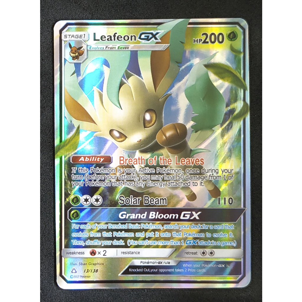 Leafeon GX Card 13/138 ลีเฟีย Pokemon Card Gold Flash Light (Glossy) ภาษาอังกฤษ