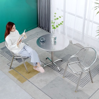 🔥พร้อมส่ง เก้าอี้สแตนเลส สูง 45 ซม. ขาเหล็ก พิงได้ ตั้งในสวน  Stainless Chair Houselife