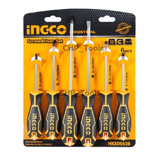 INGCO ชุดไขควง ปากแบน + ปากแฉก 6 ตัวชุด ( 6 pcs screwdriver set ) / ไขควงชุด HKSD0628