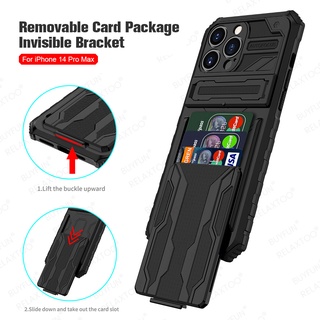 Hidden Card Wallet Stand Back Armor Case For Iphone 14 Pro Max Aifon I Phone 14Pro 14Max Lens Shockproof Heavy Duty Cover Fundas