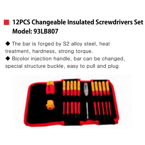 VDE 12 PCS Changeable Insulated Screwdrivers Set / VDE ไขควงหุ้มฉนวนกันไฟฟ้า 12 ชิ้น ถอดเปลี่ยนได้