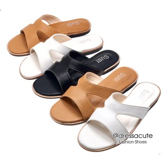 A58-120 Square-Toe Sandals รองเท้าแตะหนังเทียมแบบสวม ขอบหนัง