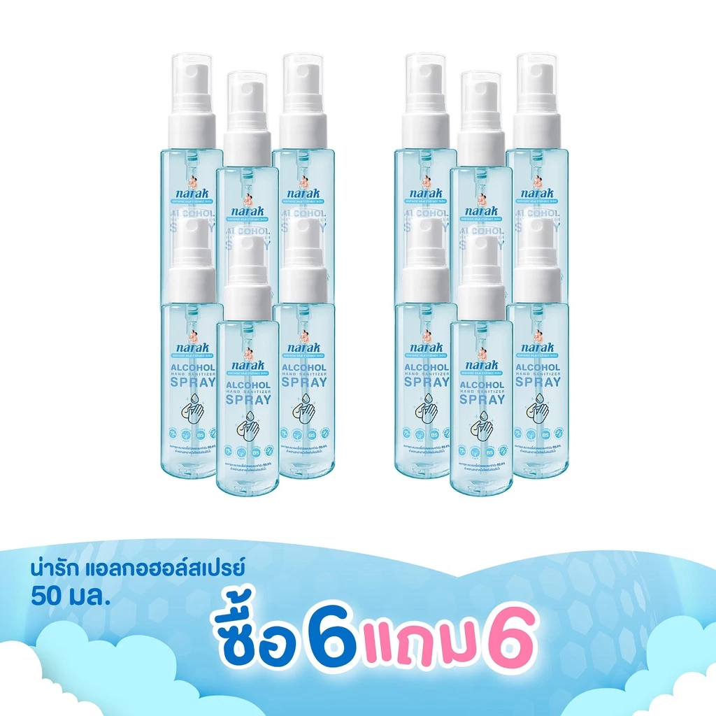 [6 แถม 6] Narak น่ารักแอลกอฮอล์สเปรย์ กลิ่น Floral (สีฟ้าใส) 50 มล.