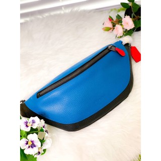 (ผ่อน0%) กระเป๋าคาดอก Coach Warren Belt Bag 2323 In Blue Jay Miami Red สีน้ำเงิน หนังแท้