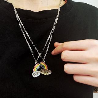 สร้อยคอ Trendy Best Friends Pendant Necklace Rainbow Necklace For Women Silver Chain BFF Friendship Jewelry