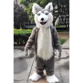 Factory Direct Sell Best Quality on Ali Grey Husky Dog Wolf Fursuit Birthday Dress Mascot Costume Cosplay Christmas Part