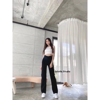 NEW Chuu x XO 🧃กางเกงยีนส์ทรงกระบอกสลิม เอวสูง ยีนส์ยืดใส่สบาย สไตล์เกาหลี