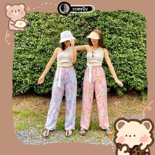 cc🌻SS113เซต 2 ชิ้น ครอปพันเอว+กางเกงเอวสมอคลายมัดย้อม สายเที่ยวทะเลต้องตำ แบรนด์ไทย
