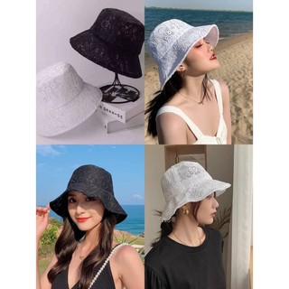 [พร้อมส่ง] หมวกบัคเก็ต สไตล์เกาหลี หมวกลูกไม้ ปักลายดอก buckethat