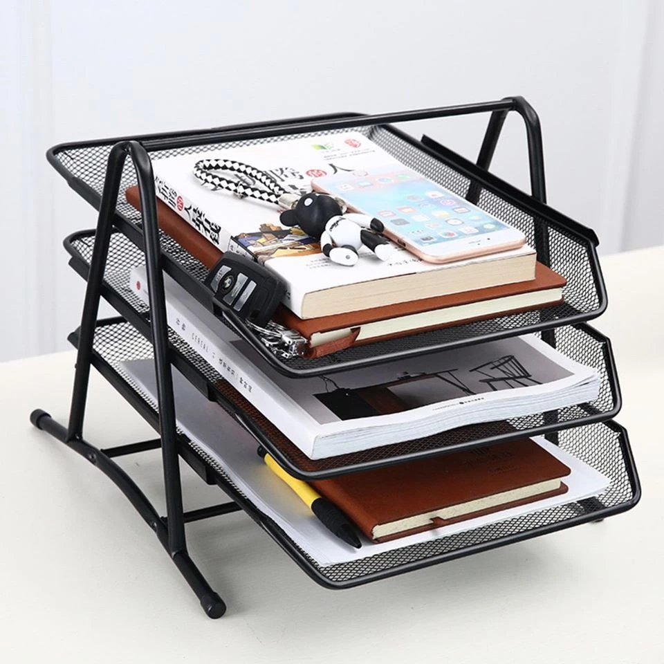 [No.2484] ชั้นวางเอกสาร วางกระดาษ ขนาด A4  หรือวางจดหมาย ขนาด 3 ชั้น สีดำ Document Basket Tray thumbnail 4