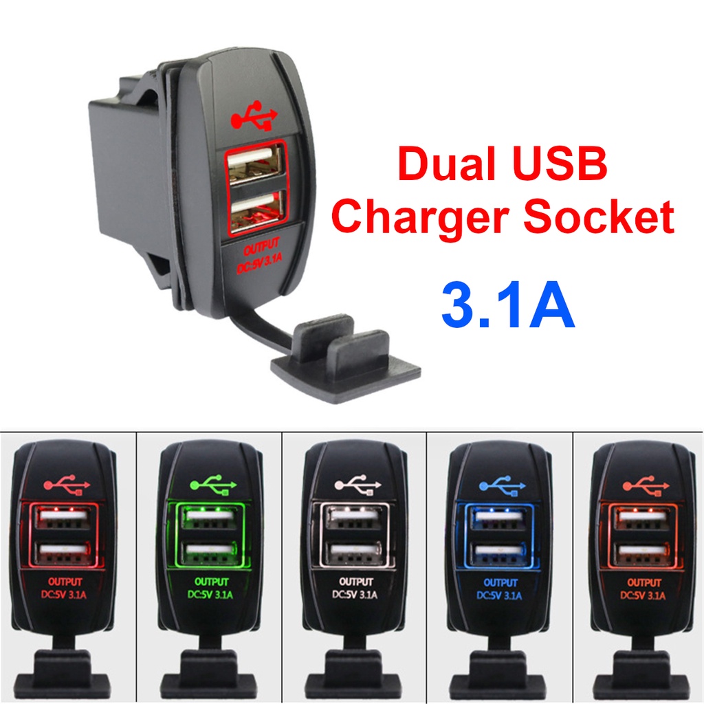 12V/24V รถ Dual USB Charger Adapter 5V 3.1A Power Outlet ซ็อกเก็ตกันฝุ่น Led สําหรับ iPhone Xiaomi R
