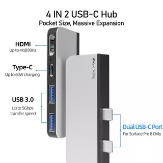 Uogic ฮับเชื่อมต่อ สําหรับ Surface Pro 8 พร้อมอะแดปเตอร์ 4K HDMI พอร์ต USB C USB 3.0 พอร์ต* 1 USB 2.0 พอร์ต* 1 สําหรับ Microsoft Surface Pro 8 #8