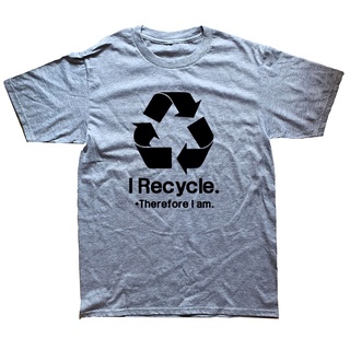 เสื้อยืดผ้าฝ้ายพรีเมี่ยม เสื้อยืดคอกลม แขนสั้น ผ้าฝ้าย พิมพ์ลายกราฟฟิค I Recycle Havefore I Am สไตล์ฮาราจูกุ สําหรับผู้ห