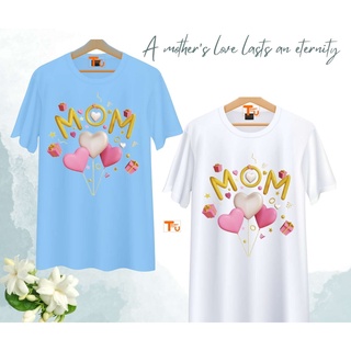 เสื้อวันแม่ สีฟ้า ลายหัวใจ Love Mom เนื้อผ้านุ่มใส่สบาย ไม่ยับง่าย ไม่ต้องรีด