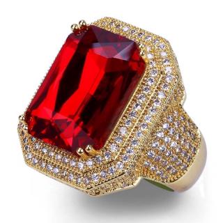 Cincin Lapis Emas dengan garnet Merah CZ Ukuran 7-14 untuk Wanita / Pernikahan