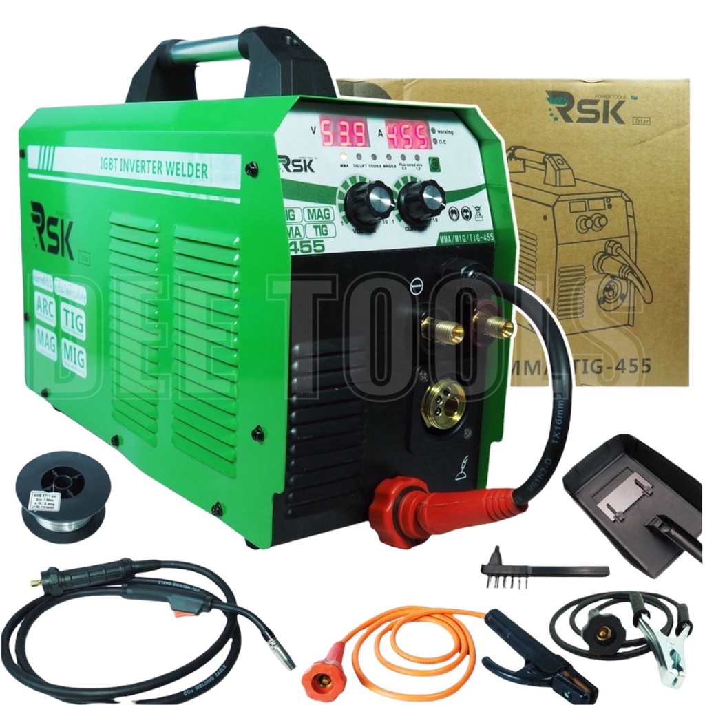 RSK ตู้เชื่อมไฟฟ้า เครื่องเชื่อมไฟฟ้า ตู้เชื่อม 3 ระบบ รุ่น MMA/MIG/TIG-455 3 IN1 ใช้แก๊ส CO2  ลวดเชื่อมขนาด 1กิโลและ5กิ