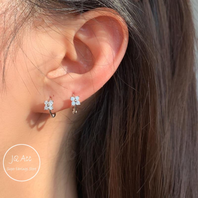 ต่างหูห่วงโคลเวอร์ 14k สําหรับผู้หญิง Hikaw ต่างหูเงิน แพ้ง่าย สําหรับผู้หญิง เครื่องประดับ