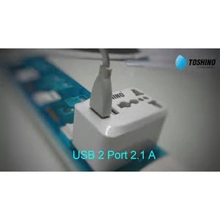 Toshino ปลั๊กแปลงขา 2USB 2.1A รุ่น PU-E Travel Adapter ไม่ลามไฟ รองรับไฟสูงถึง 2300W เต้ารับ Universal