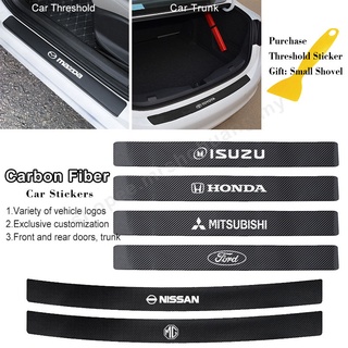 สติกเกอร์คาร์บอนไฟเบอร์ ป้องกันรอย ลายโลโก้ สําหรับ Toyota Isuzu Honda Mitsubishi Ford Mazda Nissan MG Suzuki Chevrolet Subaru จํานวน 5 ชิ้น ต่อชุด