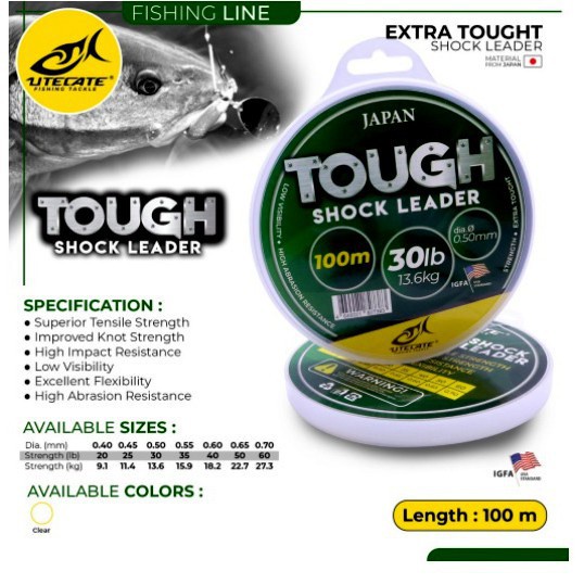 Utecate Tough Shock Leader String 20lb 25lb 30lb 35lb 40lb 50lb 60lb IGFA BEST