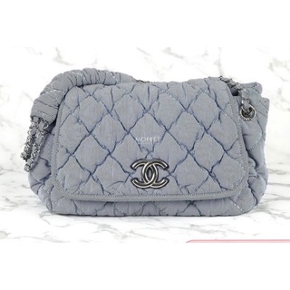 Used : C H A N E L Bubble Shoulder Bag In Blue Cotton Silver Hardware Holo13 (Years 2009-2010) MP11144