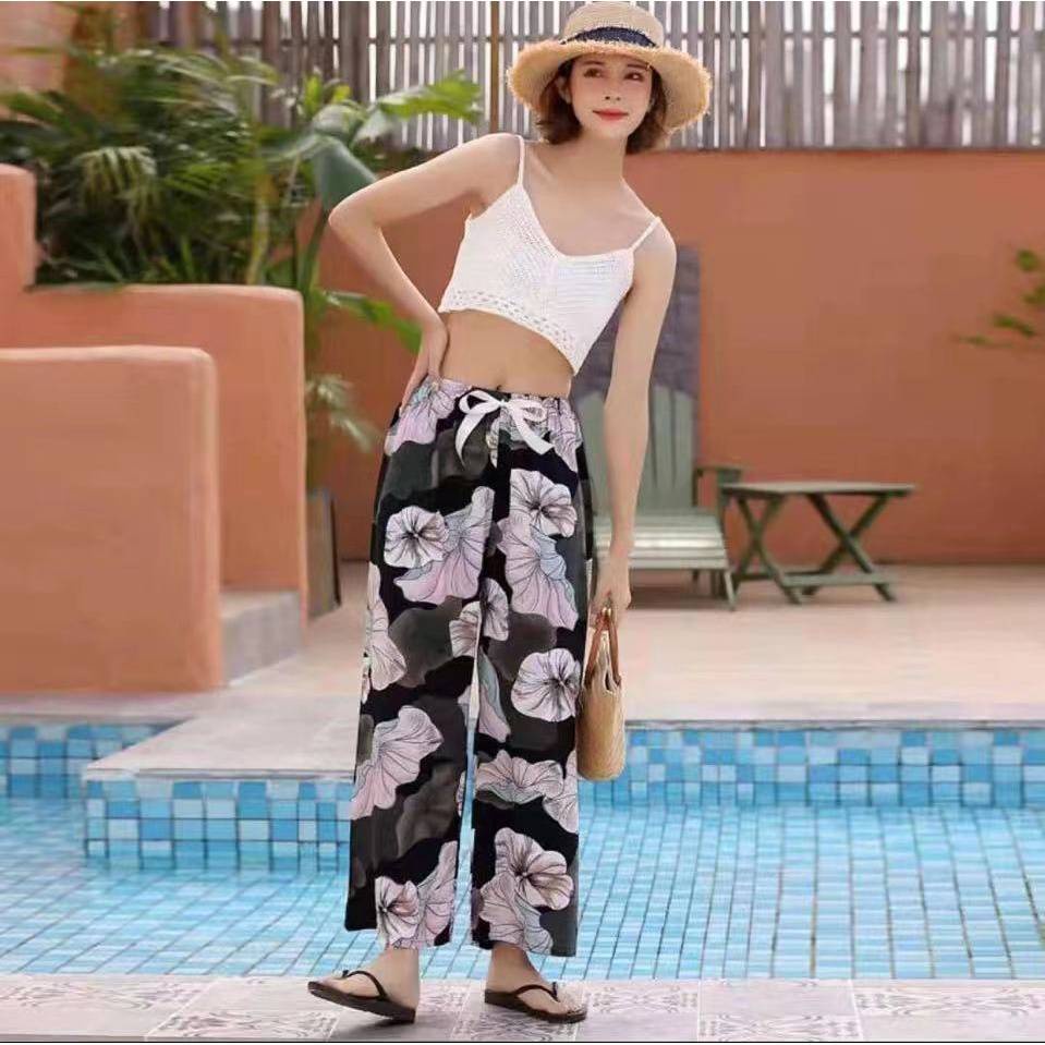 🌸ลายเยอะ 50 ลาย กางเกงขายาวผ้านิ่ม🌸 สไตล์เกาหลี ทรงบานพิมพ์ลายสวย ใส่สบายๆ กางเกงใส่นอน กางเกงลายดอก 🌸#B2 - รูปที่ 4