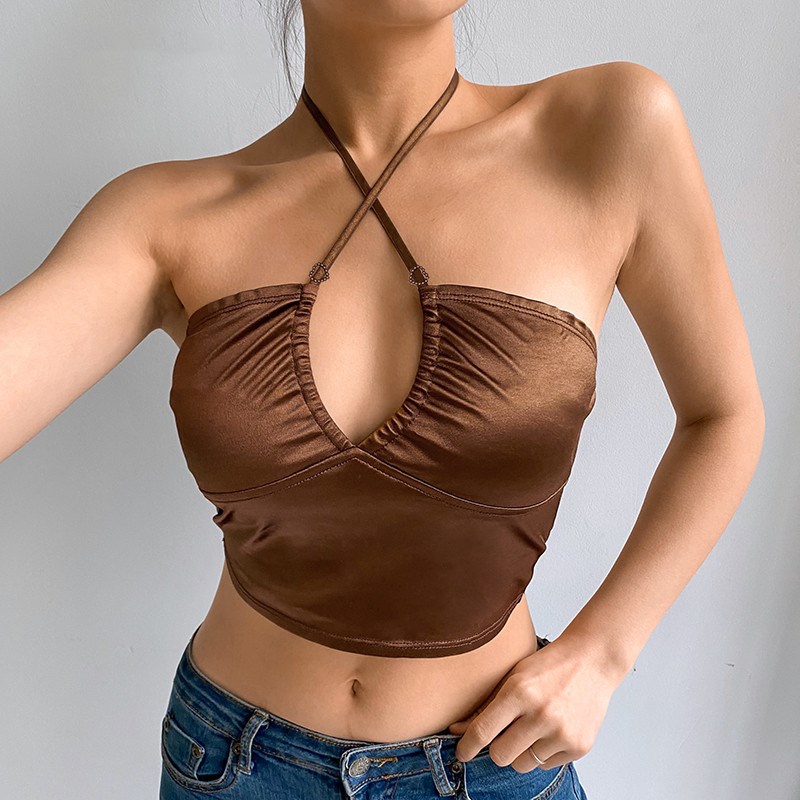 90s Brown Baby Shirt Y2k Cyber Women Clothes Corset Tops Sexy Spaghetti  Strap Crop Top Summer Body Blouse Aesthetic Cami | Shopee Thailand