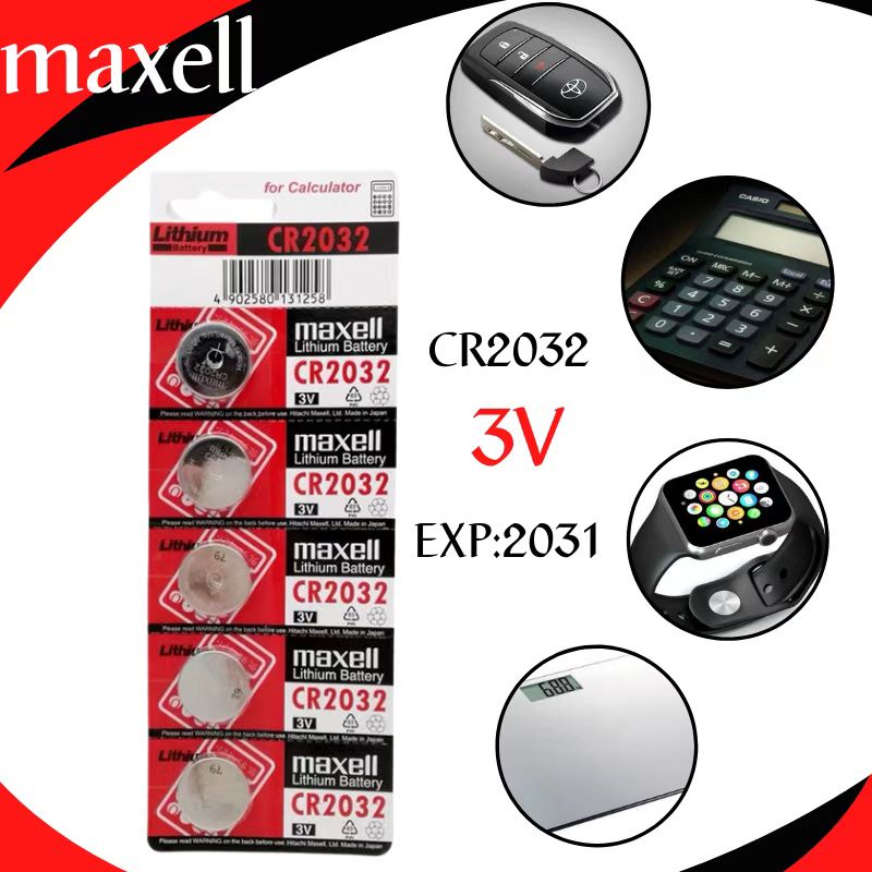 พร้อมส่ง!! ถ่านกระดุม MAXELL CR 2032 lithium battery 3V 🔋 1แพ็คมี5ก้อน  ล็อตใหม่ล่าสุด หมดอายุ2031