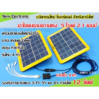 Solar cell แผงโซล่าเซลล์ 12W สำหรับชาร์จแบตเตอรี่ โทรศัพท์ ไอเพด ทุกชนิด 5 โวลต์ 2 แอมป์