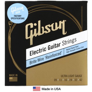 GIBSON® สายกีตาร์ไฟฟ้า เบอร์ 10 ของแท้ Brite Wire Reinforced (Lights .010 - .046) ** Made in USA **