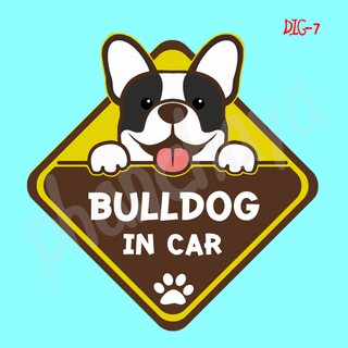 สติ๊กเกอร์ติดรถยนต์ DIC7 สติ๊กเกอร์ ติดรถ Bulldog Dog In Car สติ๊กเกอร์ติดรถ แต่งรถ car sticker