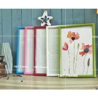 กรอบรูปเรียบโค้งสีสันสดใส  ใส่รูปภาพขนาด  6x8", A5(14.8x21cm),8x10", 8x12", A4 (21x29.7cm) ,10x12" ,11x14"+กระจกด้านหน้า