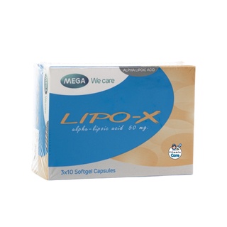 Exp.1/25 (30 แคปซูล) Mega We Care Lipo-X ไลโป-เอกซ์ Alpha-Lipoic Acid 50 mg