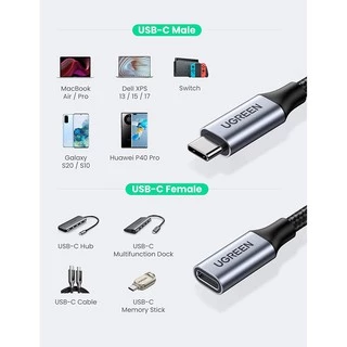 UGREEN รุ่น US372 สายเพิ่มความยาว USB-C 3.2 Extension Type C Male to Female Gen2 10Gbps ยาว0.5-1m