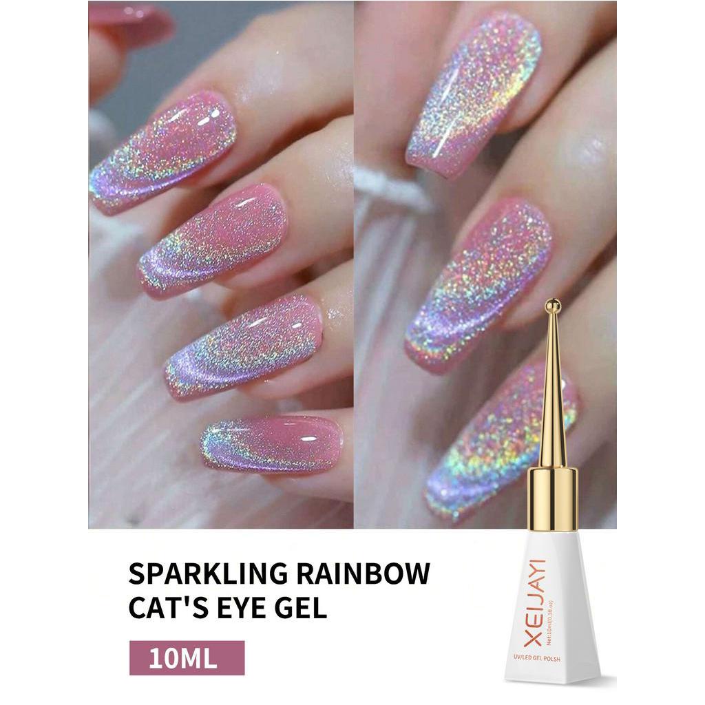 1 PC 10Ml Flashy Rainbow Cat Eye & แก้วลูกปัด Cat Eye เล็บเจล Sparkles และ Shimmers ชุดหลอดไฟ Led & Shiny Rhinestone สําหรับฤดูใบไม้ผลิและฤดูร้อนเล็บ Art